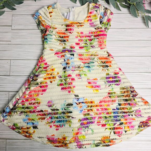 Iris And Ivy Dress Toddler 5T Cream A Line Short Sleeve Floral Textured‎ Summer - Picture 1 of 6